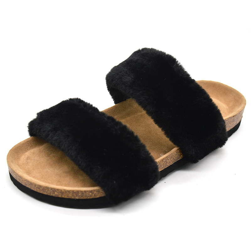 fur cork sandals